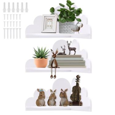 Imagem de Conjunto de 3 prateleiras de canto flutuantes na nuvem, montadas na parede, para brinquedos, plantas e armazenamento, adequadas para quarto de criança, sala de estar, quarto de bebê