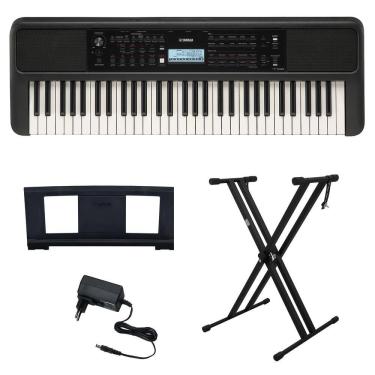 Imagem de Kit Teclado Arranjador 61 Teclas PSR E383 com Fonte Bivolt Yamaha e Suporte em X