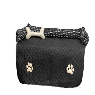 Imagem de Protetor de Sofá Pet Grande em Microfibra Matelada Ultrassônica, Impermeável, com Almofada Ossinho, 94x86x15cm, para Cães e Gatos (Preto)