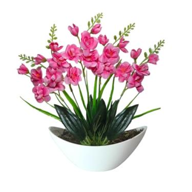 Imagem de Arranjo de Orquídea Artificial Luxuoso com Vaso Barca em Melamina - Decoração Sofisticada para Ambientes Internos e Externos(Vanda Rosa)