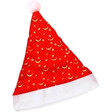 Imagem de Gorro Natalino Estrelado Vermelho – Touca de Natal Macia e Brilhante para Festas, Fantasias e Decoração Temática