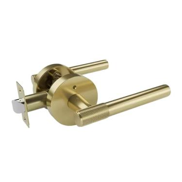 Imagem de IEUDNS Maçaneta de privacidade com trava para porta de passagem redonda, sem chave, ideal para quarto ou banheiro, Ouro