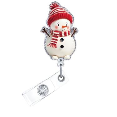 Imagem de Carretel de crachá de Natal, lindo crachá de acrílico de boneco de neve para crachá de identificação, suporte retrátil telescópico, acessórios de clipe de jacaré para enfermeiras, trabalhadores