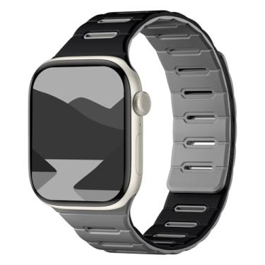Imagem de Bandletic Pulseira magnética esportiva compatível com Apple Watch, pulseira de silicone com design de duas cores para iWatch de 42 mm (série 11/10), 41 mm (9/8/7), 40 mm (SE3/SE2/SE/6/5/4), 38 mm (3/2