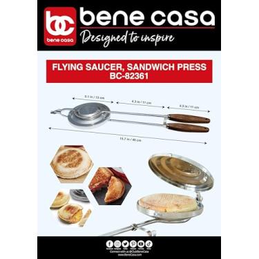 Imagem de Bene Casa - Sanduicheira de pires voadores com alças de madeira natural resistente (40,6 cm) - Ideal para fogueira ou acampamento