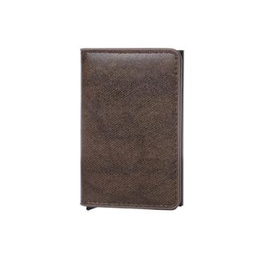 Imagem de Carteira masculina dobrável inteligente com porta-cartões – Design fino e minimalista para bolso frontal, bloqueio de RFID premium com janela para identidade e compartimento para dinheiro, Café