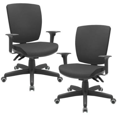 Imagem de Kit 02 Cadeiras De Escritório Diretor Office Base Giratória Preto Alta Flexi P03 Vinil Preto - Lyam