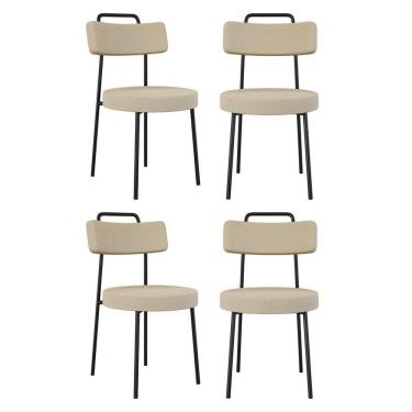 Imagem de Kit 04 Cadeiras Sala De Jantar Kobe Estofada Com Encosto Linho Bege - Abmaza