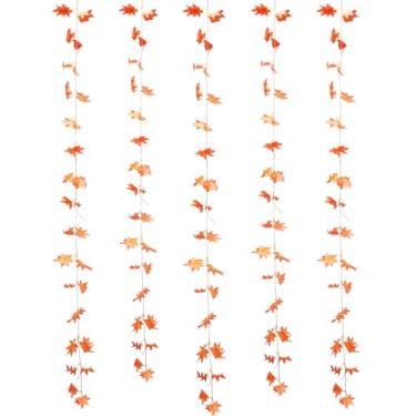 Imagem de Bairdish 5 peças de guirlanda de folha de bordo artificial para decoração de casa, videiras falsas, decoração de outono, plantas falsas, folhas de bordo, decoração estética para quarto, sala de estar