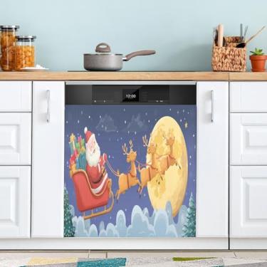 Imagem de ATTX Capa magnética para lava-louças voadora de Papai Noel, 58 cm C x 66 cm A decoração da capa frontal da máquina de lavar louça, decalques de armário doméstico e eletrodomésticos adesivos #515