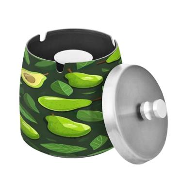 Imagem de Blueangle Cinzeiro de fatias de abacate pequeno com tampa para cigarros, à prova de vento/à prova de chuva, aço inoxidável, sem fumaça, inodoro, cinzeiro para uso interno ou externo (82)