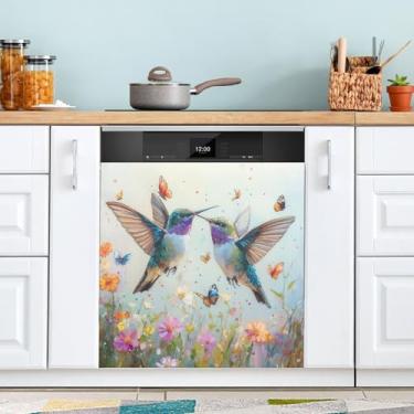 Imagem de ATTX Beija-flores silvestres capa magnética para lava-louças 58,4 cm C x 66 cm A decoração da capa da máquina de lavar louça, decalques de armário doméstico eletrodomésticos adesivos #20