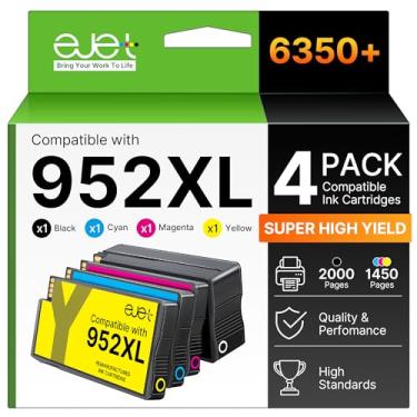 Imagem de ejet Pacote combo de cartuchos de tinta 952XL de alto rendimento (pacote com 4) compatível com cartuchos de tinta HP 952XL | Works Officejet Pro 8702 8710 8720 8210 7740 7720, preto ciano magenta