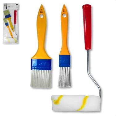 Imagem de Kit de Pintura com Rolo 23x10cm e 2 Pincéis 17x2 e 19x4cm para Retoques, Artesanato e Acabamento Doméstico