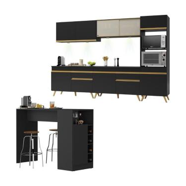 Imagem de Armário De Cozinha Completa Com Bancada Americana Veneza Multimóveis Mp2199 Preto/dourado Preto/dourado