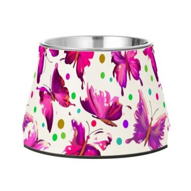 Imagem de SEHANY Tigelas de borboleta fofas para cães antiderrapantes de aço inoxidável com fundo de borracha para evitar tombamento, tigelas elevadas para comida e água quadriculadas para cães e gatos