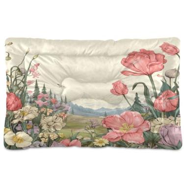 Imagem de SEHANY Cama para cães e gatos com flores silvestres coloridas com fundo antiderrapante, cama de canil, colchão macio para animais de estimação, lavável para cães pequenos, médios e grandes, gatos