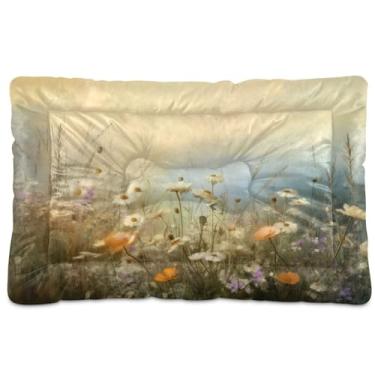 Imagem de SEHANY Cama para cães e gatos com flores silvestres coloridas com fundo antiderrapante, cama de canil, colchão macio para animais de estimação, lavável para cães pequenos, médios e grandes, gatos