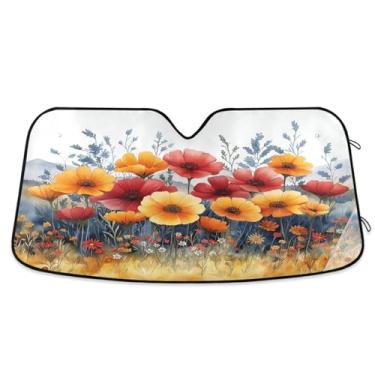 Imagem de ATTX Pára-brisas de carro colorido flores silvestres 144.8 cm x 80.0 cm escudo solar universal com proteção UV, persiana de janela frontal automática dobrável para Sedans SUVs caminhões #300