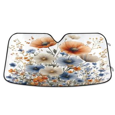 Imagem de ATTX Elegant Wildflowers para-sol para para-brisas de carro 134.6 cm x 59.7 cm Protetor solar universal com proteção UV, persiana de janela frontal automática dobrável para caminhões Sedans SUVs #71