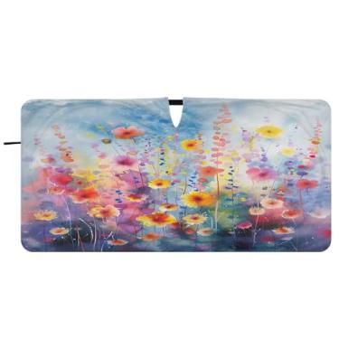 Imagem de Blueangle Pára-brisas com pintura em aquarela colorida - 149.9 cm x 76.2 cm dobrável carro janela frontal blocos para-sol raios UV viseira de sol (44)