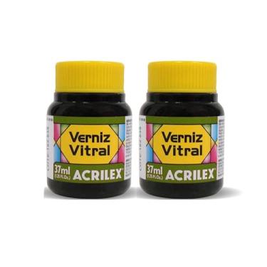 Imagem de Kit 2 Verniz Vitral Acrilex Verde Oliva 545 37ml Transparente Brilhante para Vidro Cerâmica Porcelana Artesanato Efeito Vitrais