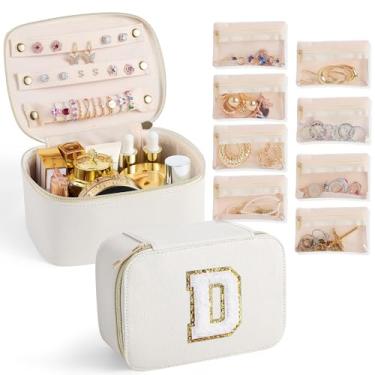 Imagem de Estojo organizador de joias de viagem com 8 bolsas, caixa de armazenamento para colar, brincos, anéis, caixa de joias compacta com inicial para mulheres, presentes de aniversário de Natal para irmã