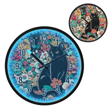 Imagem de Blueangle Relógio de parede LED que brilha no escuro e ativado por voz, design silencioso de gato preto de 30,5 cm, operado por bateria para decoração de quarto e sala de estar (294)