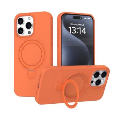 Imagem de IAIYOXI Capa para iPhone 13 com suporte magnético invisível - compatível com MagSafe, teste de queda militar, capa de silicone à prova de choque para mulheres e homens (6,1 polegadas, 2021) - Laranja