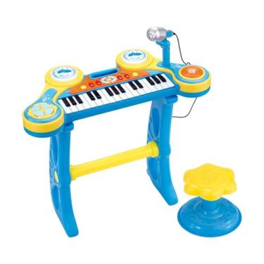 Imagem de Piano Teclado Infantil Musical Pianinho Microfone Instrumento Brinquedo Criança (Azul)