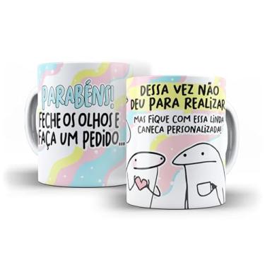 Imagem de Caneca Decorativa Parabéns Amiga, Porcelana, Design Listrado Pastel, Tema Aniversário com Bolo e Ilustração Fofa, 325ml (17911)