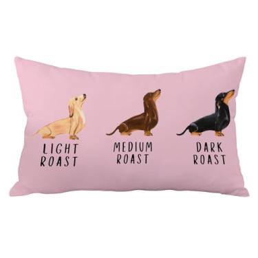 Imagem de Yhtrg Capas de travesseiro Dachshund 30 x 50, presentes de decoração de Natal rosa para mulheres e homens, presentes doxie, humorístico, leve, médio, torra escura, decoração para casa, quarto, sala de