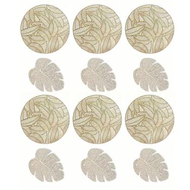 Imagem de Phefop Conjunto de Jogos Americanos e Porta-copos, Tapetes de Mesa de Jantar Com Isolamento Oco Com 6 Jogos Americanos Redondos e 6 Porta-copos Em Formato de Folha para Uso Em Cozinha e Restaurante