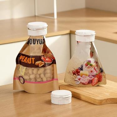 Imagem de Clipe de saco de embalagem reutilizável com bico de despejo, selador de plástico flexível para pequenas partículas, clipe de vedação redondo para cozinha (branco)