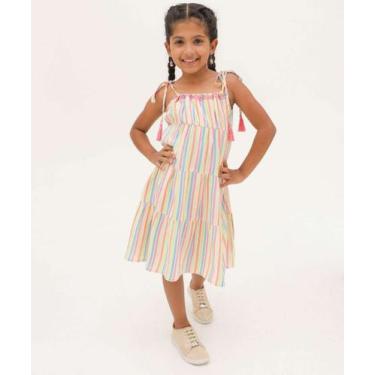 Imagem de Vestido Infantil Alças Finas Listrada Tassel Marisa Ta-93893, Off whit