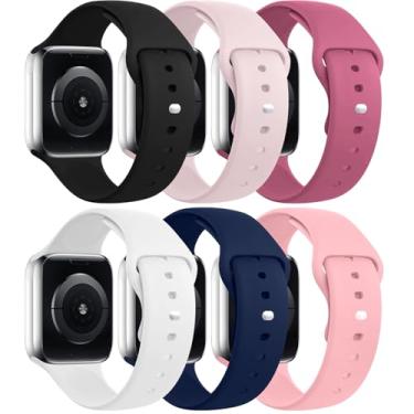 Imagem de Pacote com 6 pulseiras esportivas compatíveis com Apple Watch Series SE 11 10 9 8 7 6 5 mm, 45 mm, 49 mm e 46 mm, para Apple Watch Series SE 11 10 9 8 7 6 5 4 3 2 1 e Ultra, para homens e mulheres