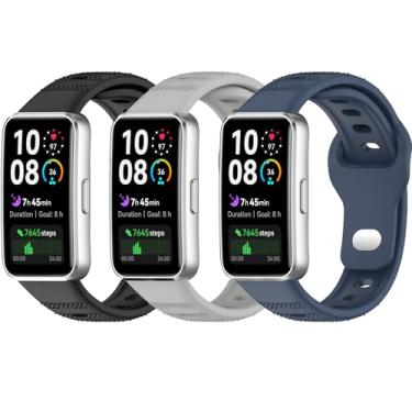 Imagem de HAOZHI 3Peças Pulseira Compatível para Huawei Band 10 9 8,Bracelete Correia Cinta Alça de Substituição para Huawei Band 8 9 10 (Preto+Cinza+Azul Topázio)