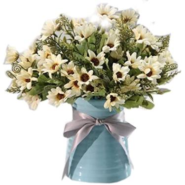 Imagem de LMJYU Flor artificial com vaso de orquídea, rosa artificial com vaso de cerâmica, flor artificial moderna para escritório em casa, café, flor falsa (estilo a)