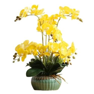 Imagem de LMJYU Orquídea artificial 59,9 cm Orquídeas falsas com vasos de flores de cerâmica flores artificiais de seda para casa Phalaenopsis flores artificiais
