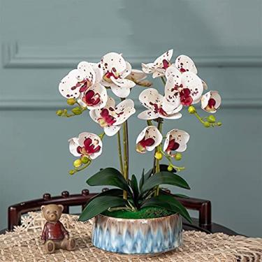 Imagem de Conjunto de flores artificiais, orquídeas artificiais em vaso, bonsai Phalaenopsis, planta falsa com vaso para sala de estar