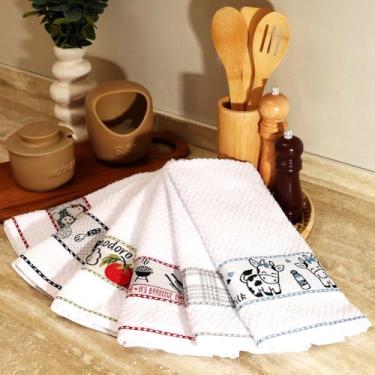 Imagem de Kit 6 Pano de Prato Atoalhado Alta Absorção 100% Algodão – Pano de Copa e Cozinha C/Detalhes Bordados Qualidade Premium na sua Cozinha