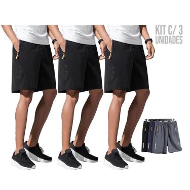 Imagem de Kit c/ 3 Bermudas CORRIDA Academia Bolso Zíper Tecido Gelado com Elastano 952-Masculino
