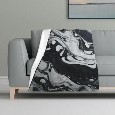 Imagem de ZTPOWQA Cobertor de flanela macio e quente com estampa de mármore preto e branco para cama, sofá, viagem, acampamento, lavável, inverno, outono