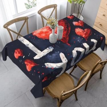 Imagem de ZTPOWQA Toalha de mesa de jantar com estampa I Love You Words with Hearts 89 x 139 cm, retangular, impermeável, reutilizável, festa de jantar