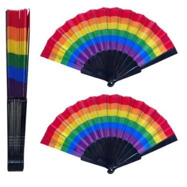 Imagem de 2 Leques Arco Íris Colorido Lgbt Festa Carnaval Grande 43cm