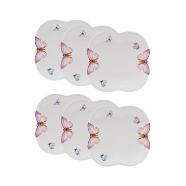 Imagem de Cj 6 Pratos para Sobremesa de Porcelana Branca Borboletas 19cm Wolff