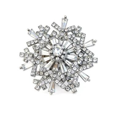 Imagem de Broche de floco de neve giratório de alta qualidade para lazer e acessório versátil para roupas de terno, middle-sized, Liga de aço, Cristal