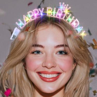 Imagem de Uranian Fitas de cabelo iluminadas de LED com strass, coroa de halo, feliz aniversário, acessórios de cabelo para mulheres
