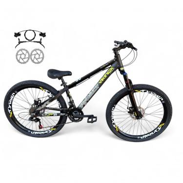 Imagem de Bicicleta Aro 26 Vikingx Tuff Freio Hidráulico 21v Freeride Rodas Vmaxx Suspensão Pneu Flame preto X30