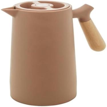 Imagem de Garrafa termica para bebidas quentes e frias com alca de madeira, portatil